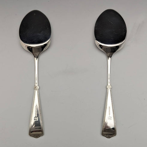 Around 1890 English antique silver plate jam spoon pair in case